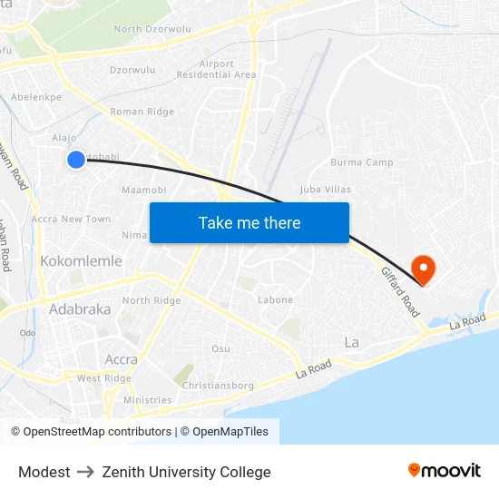 Modest to Zenith University College map