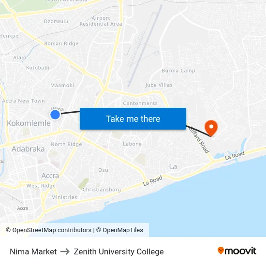 Nima Market to Zenith University College map