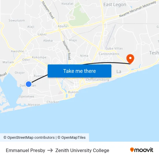 Emmanuel Presby to Zenith University College map
