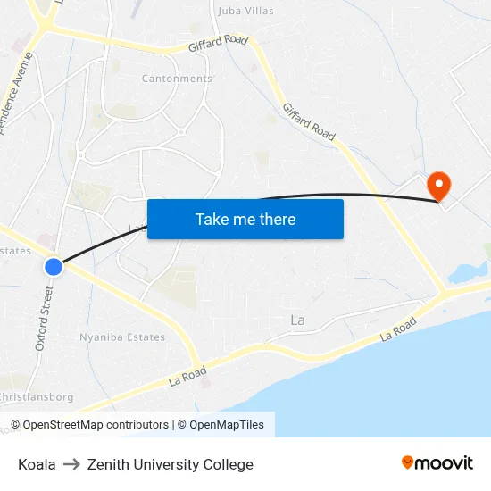 Koala to Zenith University College map