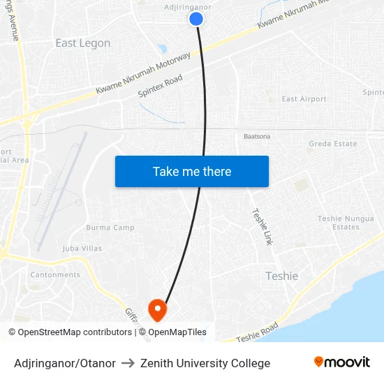 Adjringanor/Otanor to Zenith University College map