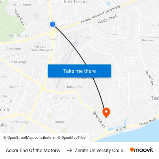 Accra End Of the Motorway to Zenith University College map