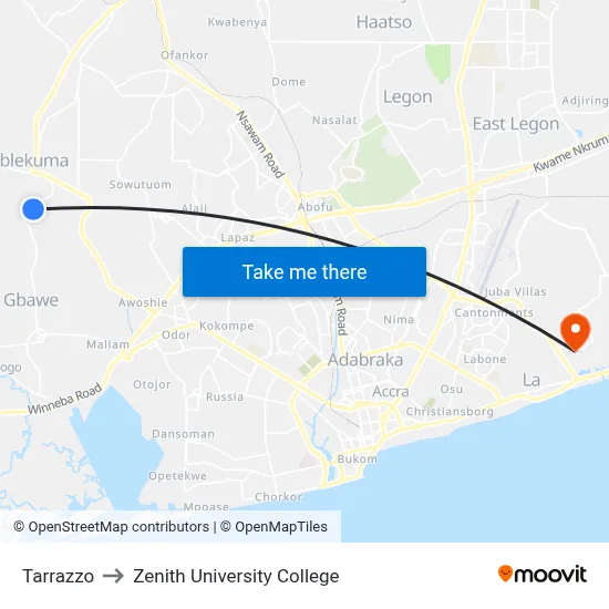 Tarrazzo to Zenith University College map