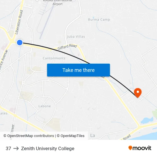 37 to Zenith University College map