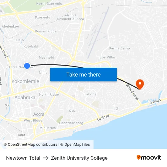 Newtown Total to Zenith University College map