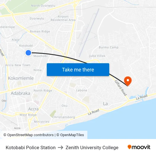 Kotobabi Police Station to Zenith University College map