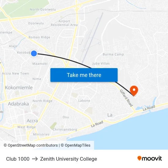 Club 1000 to Zenith University College map