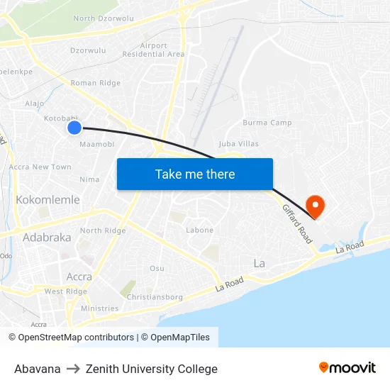 Abavana to Zenith University College map