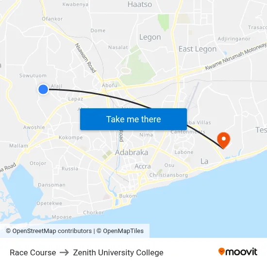 Race Course to Zenith University College map