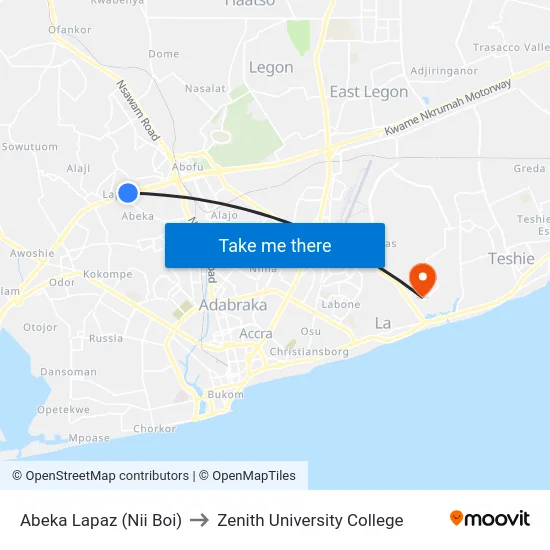 Abeka Lapaz (Nii Boi) to Zenith University College map