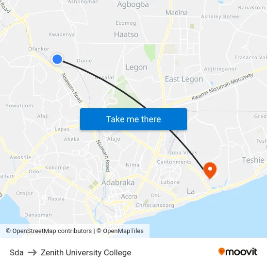 Sda to Zenith University College map