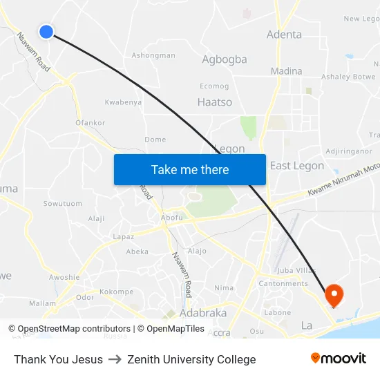 Thank You Jesus to Zenith University College map