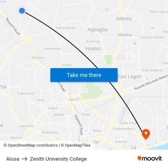 Alosa to Zenith University College map