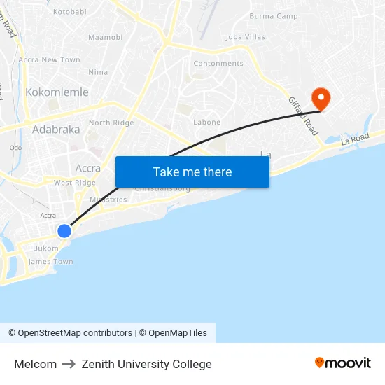 Melcom to Zenith University College map