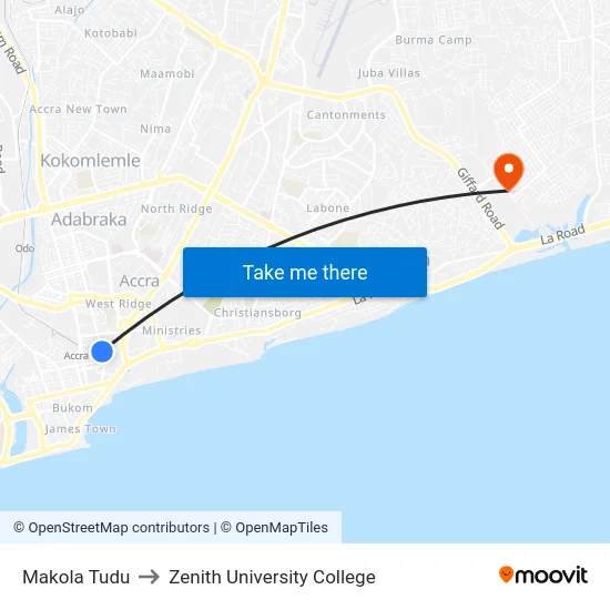 Makola Tudu to Zenith University College map