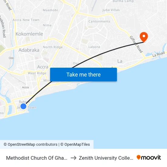 Methodist Church Of Ghana to Zenith University College map