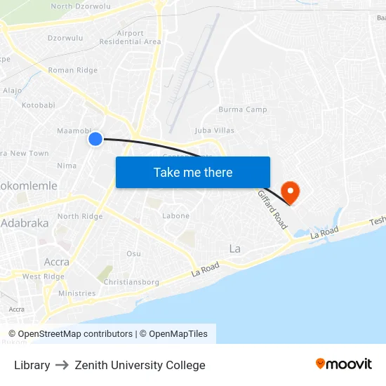 Library to Zenith University College map