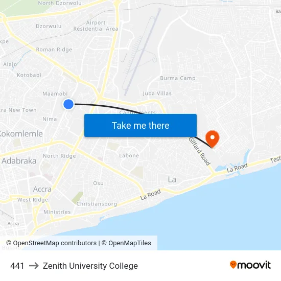441 to Zenith University College map