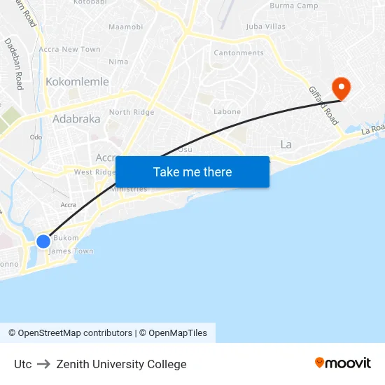 Utc to Zenith University College map