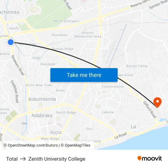 Total to Zenith University College map