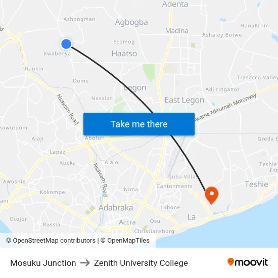 Mosuku Junction to Zenith University College map