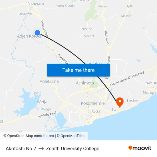 Akotoshi No 2 to Zenith University College map
