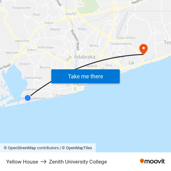 Yellow House to Zenith University College map