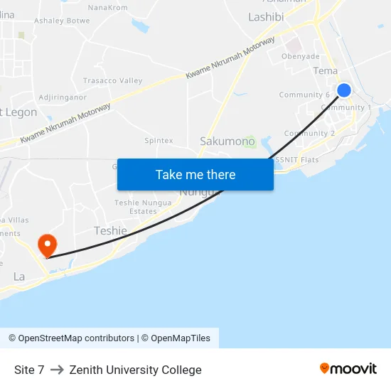Site 7 to Zenith University College map