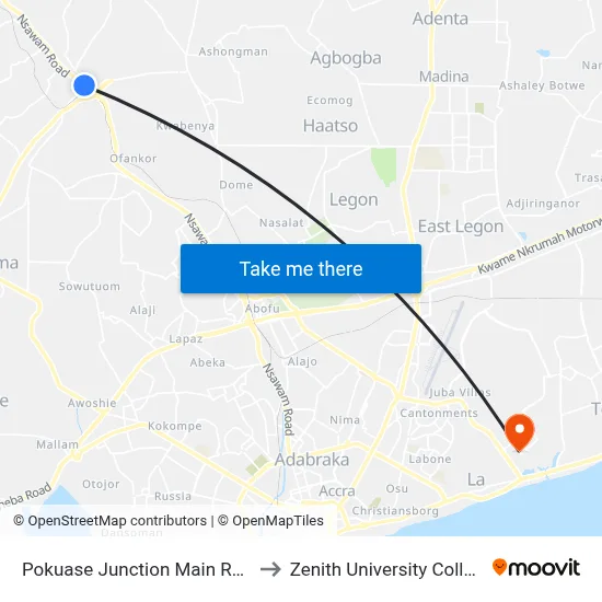 Pokuase Junction Main Road to Zenith University College map