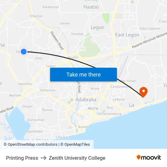 Printing Press to Zenith University College map