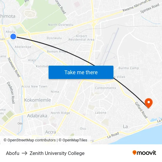 Abofu to Zenith University College map
