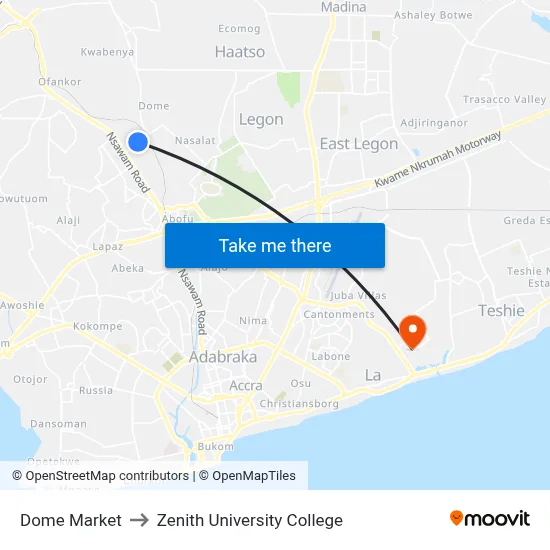 Dome Market to Zenith University College map