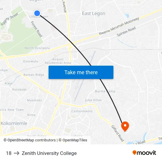 18 to Zenith University College map