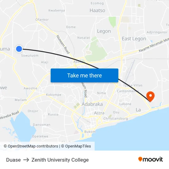 Duase to Zenith University College map