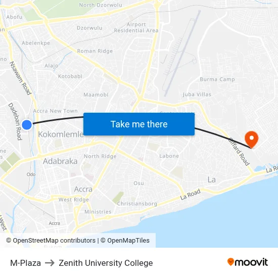 M-Plaza to Zenith University College map