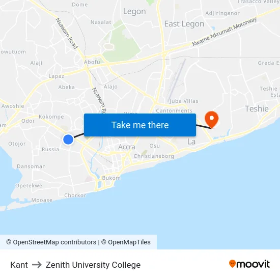 Kant to Zenith University College map