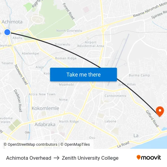 Achimota Overhead to Zenith University College map