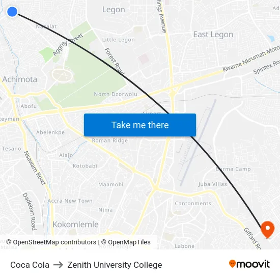 Coca Cola to Zenith University College map