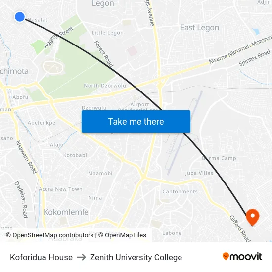 Koforidua House to Zenith University College map