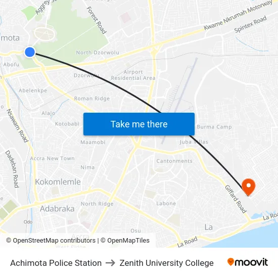 Achimota Police Station to Zenith University College map
