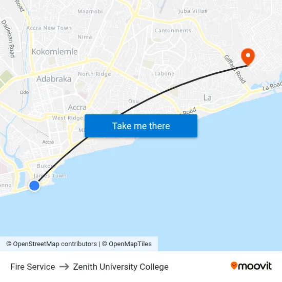 Fire Service to Zenith University College map