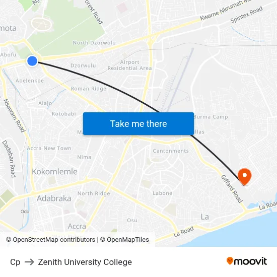 Cp to Zenith University College map