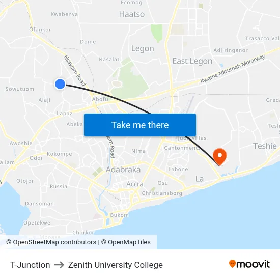 T-Junction to Zenith University College map