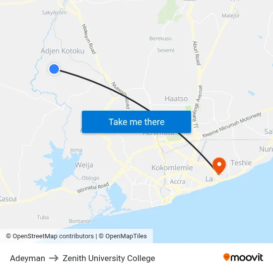 Adeyman to Zenith University College map