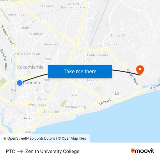 PTC to Zenith University College map