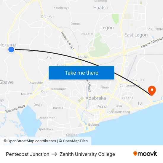 Pentecost Junction to Zenith University College map