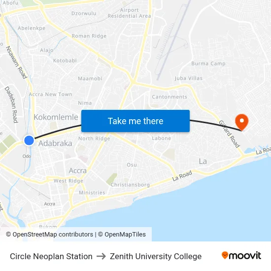 Circle Neoplan Station to Zenith University College map