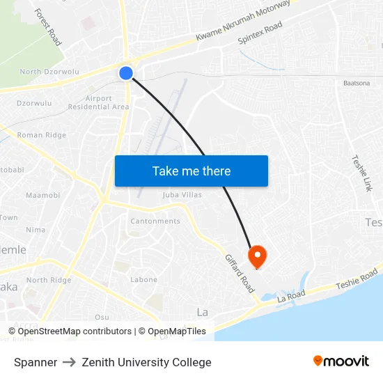 Spanner to Zenith University College map