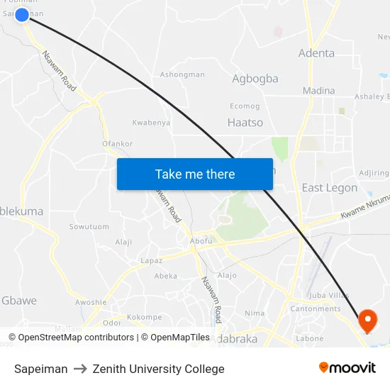 Sapeiman to Zenith University College map