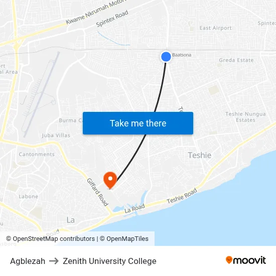 Agblezah to Zenith University College map